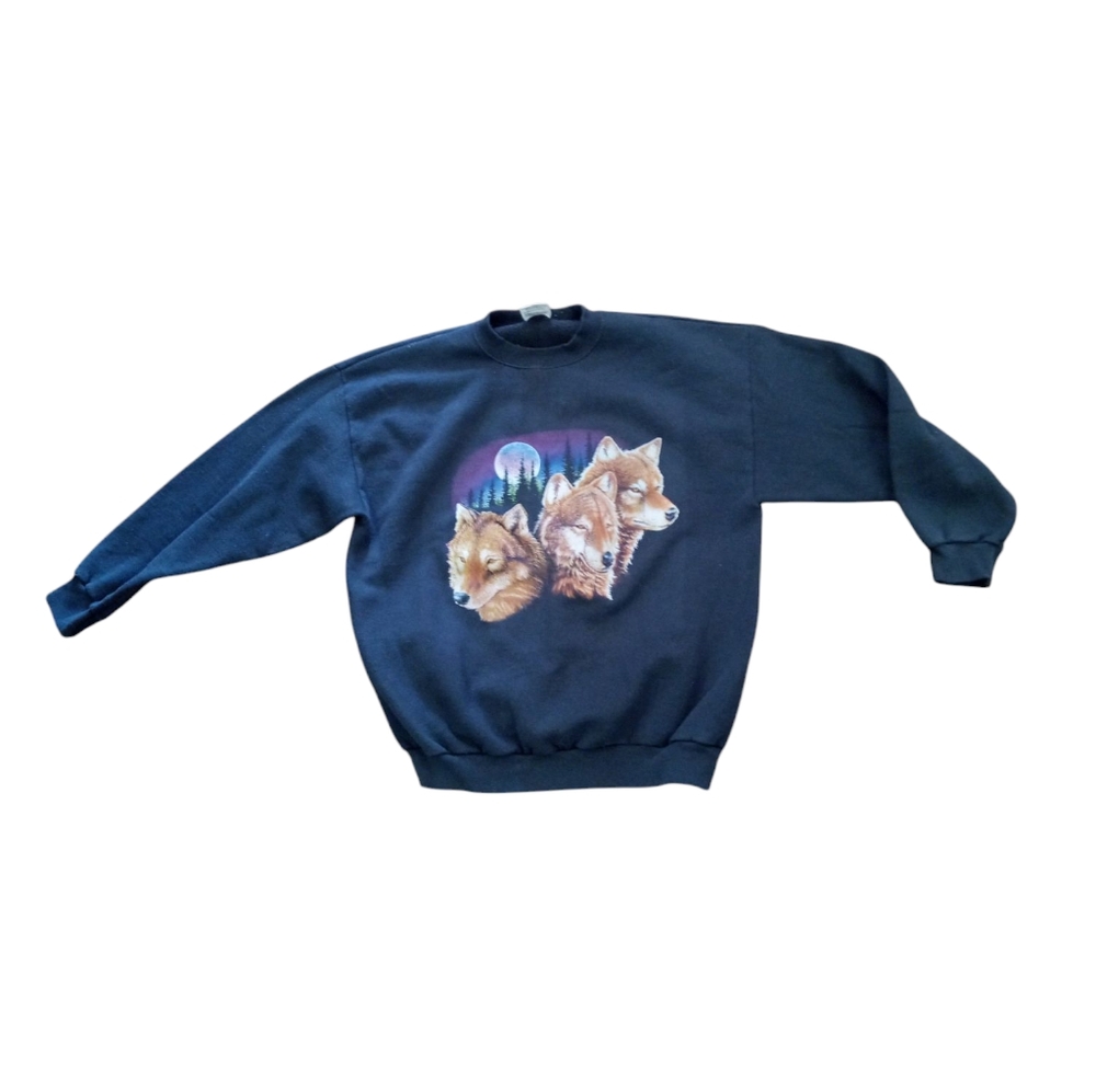 Men's Vintage Black Wolf Graphic Crewneck Size L